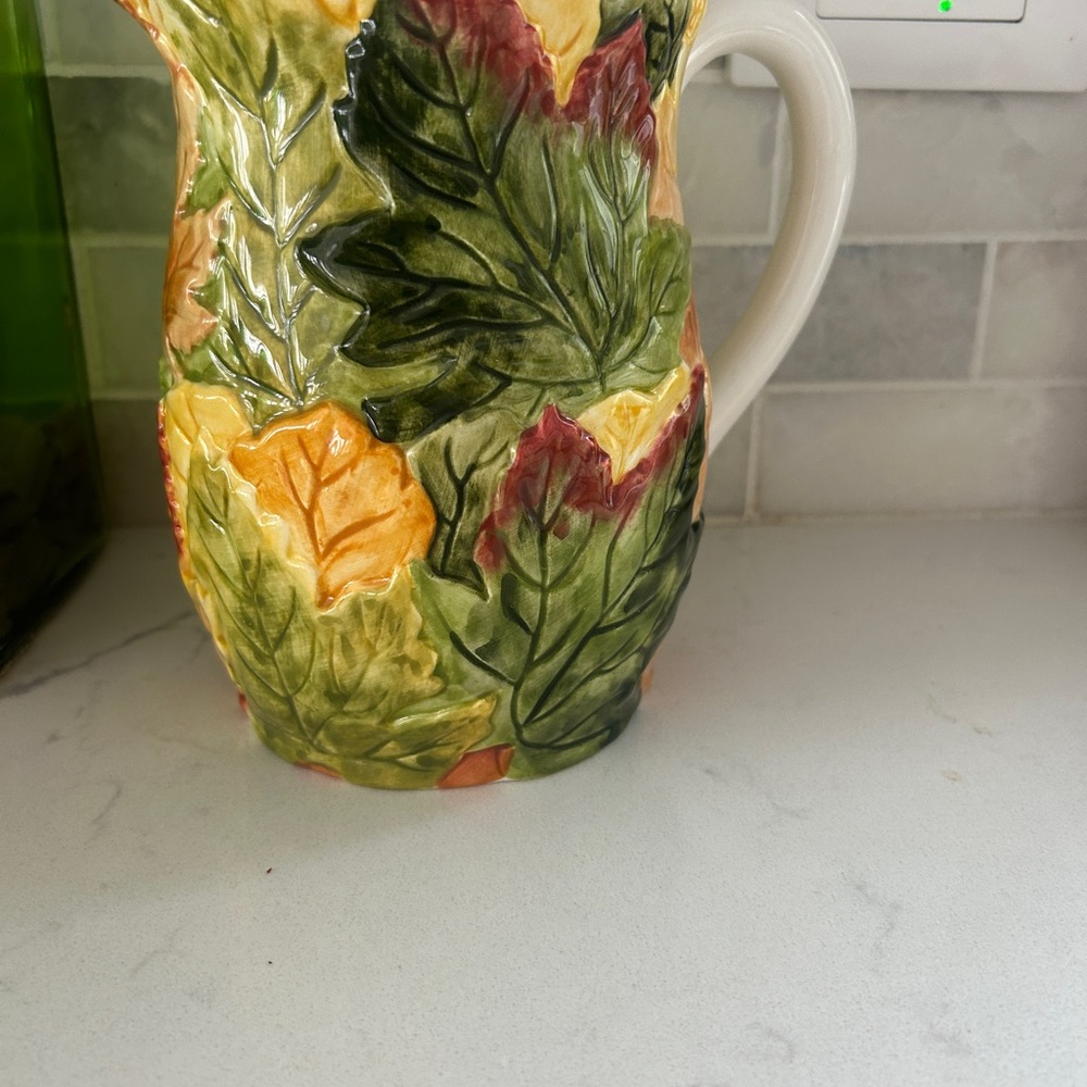 Colorful Leaf Ceramic Pitcher - Picture 2 of 3
